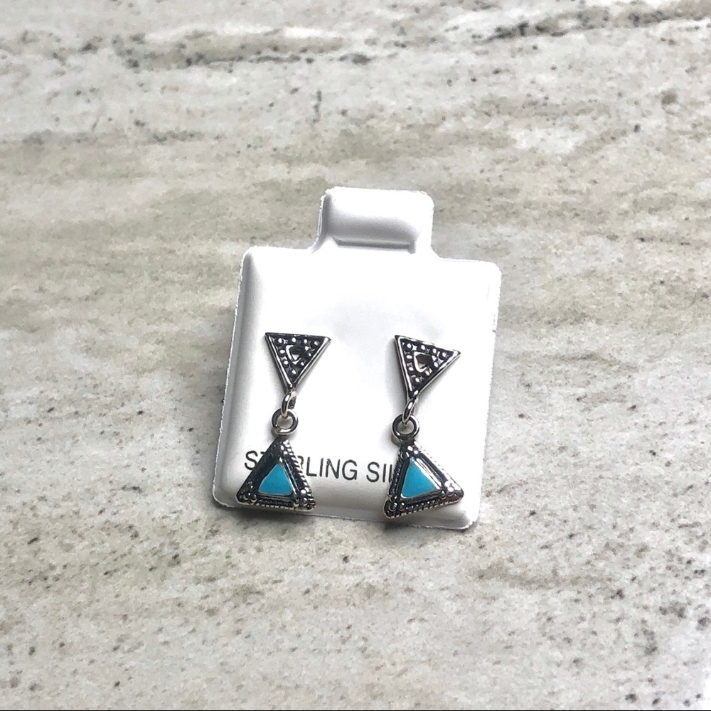 925 Sterling Silver Blue Triangle Earrings
